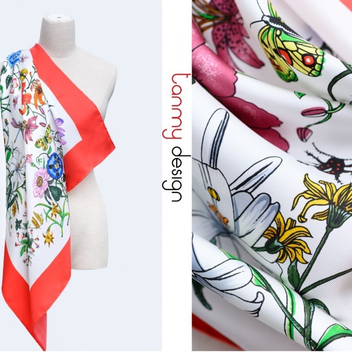 Tan My square printed silk scarf - Bao Loc - spring flowers